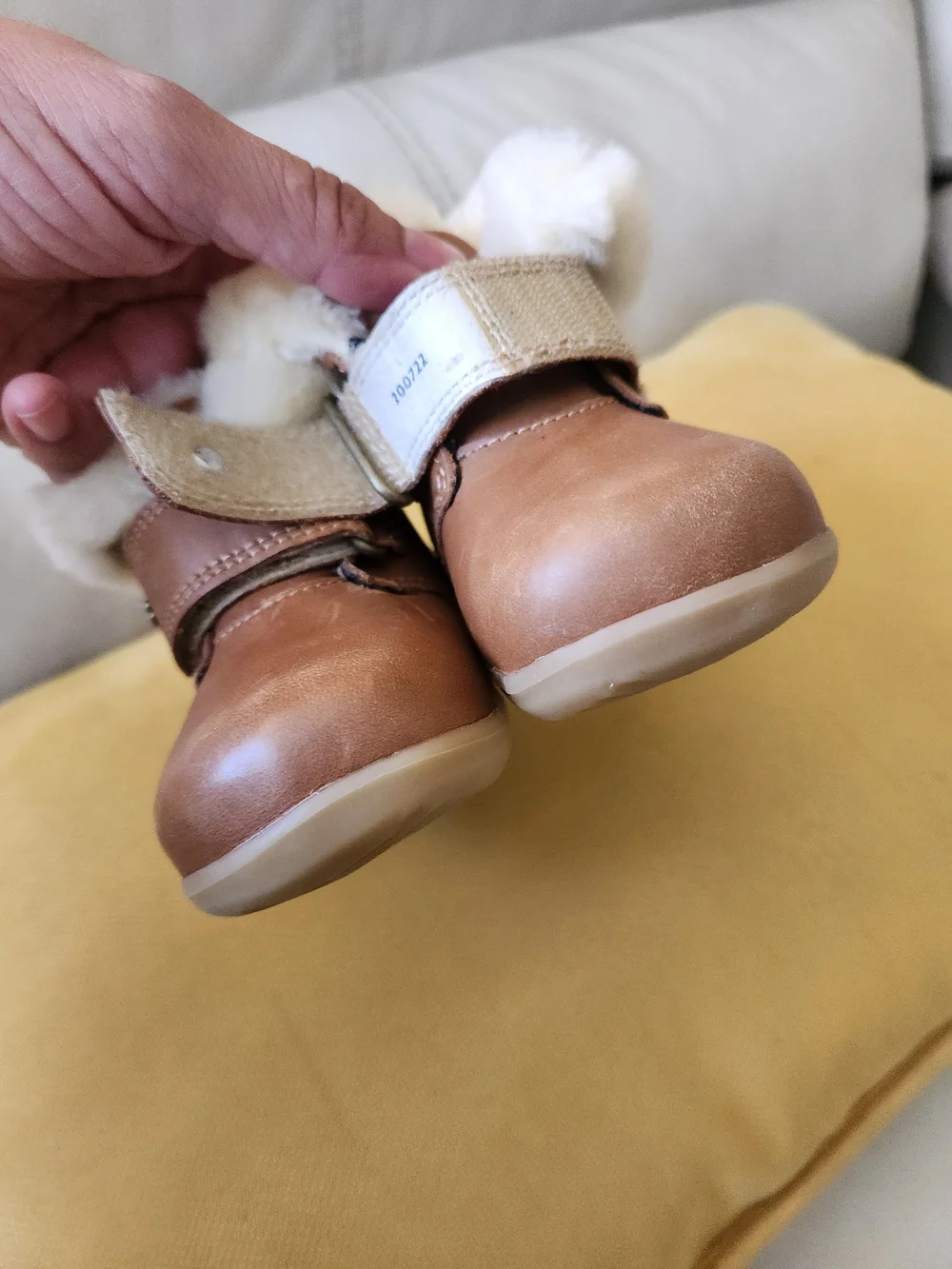 Bobux Tan & Cream Faux-Fur Ankle Boots for Kids
